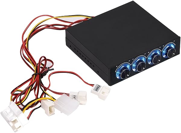 コンピューターファンコントローラ 4チャンネル コンピュータファン速度 & 温度コントローラ 青色LED付き PCに対応