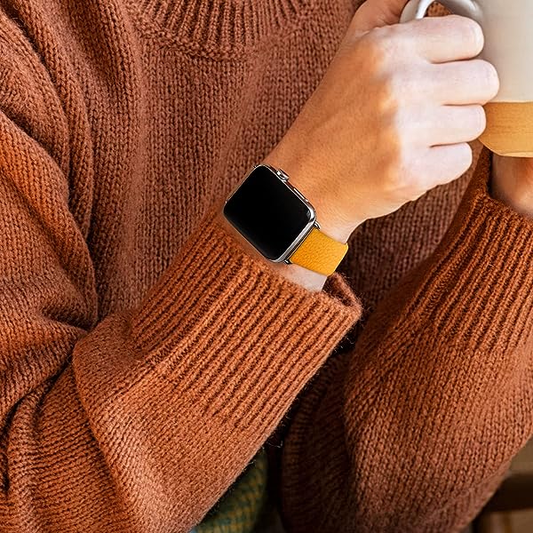 apple watch 交換 バンド 交換ベルト 40mm 41mm 44mm 45mm トップレザー 交換用 ストラップ iWatch 8 Series 7 Series SE Series 6 Series 5 Series 4 ビジネス 交換用 レディース メンズ ユニセックス 男女兼用 本革 レザーバンド(40/41mm イエロー/シルバー...