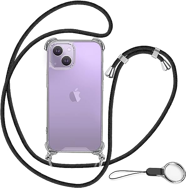 iPhone 14 専用ケース アイフォン 14 専用カバー[ストラップ2種付き]調節可能な ショルダー 肩がけ 首掛け 紐付き 斜めがけ 薄型 透明 PC + 軽量 シリコン TPUバンパー カバー ストラップホール付き [耐衝撃 傷防止 全面保護 米軍MIL規格 防指紋] MagSafe ワ ...