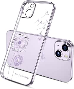 iPhone15 ケース クリア メッキ加工 キラキラ かわいい 花柄 ソフトケース キャラクター 薄型 おしゃれ 衝撃吸収 スマホケース アイフォン15 カバー (iPhone15 6.1, パープル)