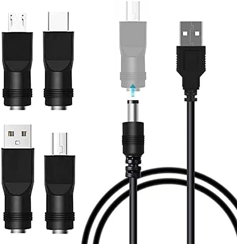 USBケーブル 4in1 DC 電源ケーブル 変換プラグ付き USB USB‐C Mini USB Micro USB DC充電コード 5.5x2.5 5.5x2.1mm （USB-丸口） 扇風機 おもちゃ ナイトライト 目覚まし時計 などに適用 USB-A USB Type‐C Mini USB Micro USB コネクタアダプタ (1本+4変換...