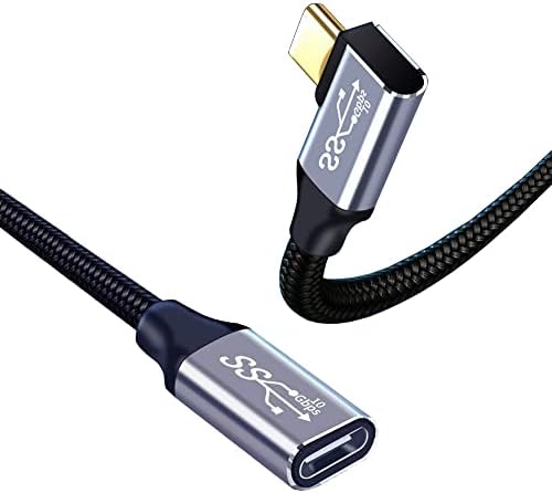 USB-C & USB-C 延長ケーブル L字 Type-c 延長 USB3.1 Gen2(10Gbps) 100W PD急速充電 高速データ転送 超高耐久ナイロン タイプc 延長コード MacBook Pro Air iPad Pro Air iPad mini 6 Xperia AQUOS Galaxy Pixel Nintendo Switch等Type-c機種対応 (0.25M) ...