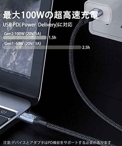 USB Type-c ケーブル USB3.1 Gen2(10Gbps) PD対応 100W 5A急速充電 4K 60Hz映像出力 超高耐久ナイロン タイプc ケーブル MacBook Pro Air iPad Pro Air iPad mini 6 Xperia AQUOS Galaxy Pixel Nintendo Switch等Type-c機種対応 (0.5m) 送料無料