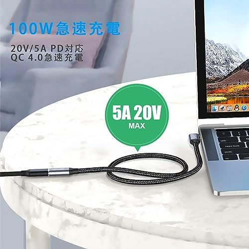 USB Type-C 延長 ケーブル L字 PD 100W 20V 5A 超急速充電 4K 60Hz 映像出力 USB C メス USB C オス 変換 エクスタンダー USB3.1 Gen2 10Gbps 高速データ転送 ナイロン編み (2m) 送料無料