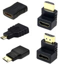 HDMI I変換アダプタ コネクター 5種類セット mini HDMI & micro HDMI 90° 270度 L型 延長 コネクター 全部に対応 送料無料(2)