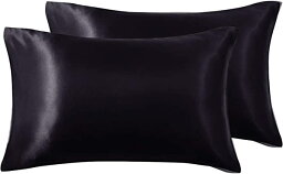 枕カバー 2枚セット サテンの枕カバー 封筒式ピローケース 美肌 美髪 両面シルクタイプ 滑らかな材質 静電気防止 (43*63, 黒) 送料無料