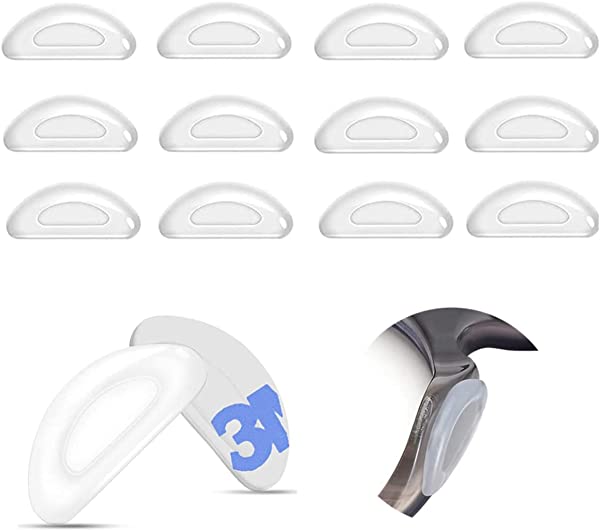 メガネ鼻パッド シール 眼鏡 メガネ 鼻パッド 柔らかい 12個みセット エアシリコン クリアテープ 痛み防止高さ調節 ずれ落ち防止 メガネ跡防止 色素沈着予防 (トランスペアレント, 厚み2.5mm) 送料無料