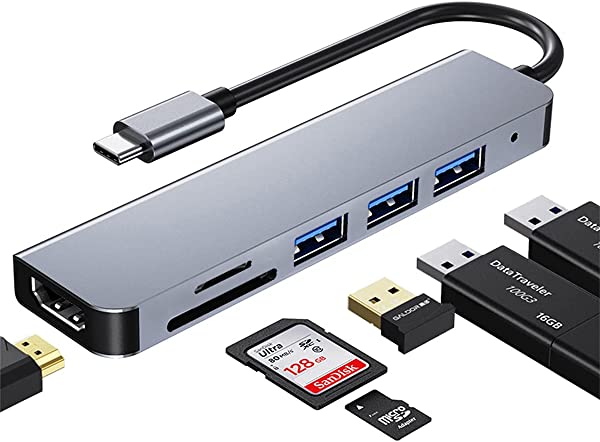 USB C ハブ アダプタ 6in1 Type c ハブ 4K 解像度 HDMIポート+USB 3.0ポート+USB 2.0ポート*2 高速データ転送+SD/TFカードスロット MacBook Pro/MacBook Air 13インチ 2020/iPad Pro 2020 Samsung Galaxy S20 など USB C デバイス対応 送料無料