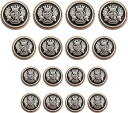 ブレザー ボタン 16個セット 直径15mm/20mm/25mm メタルボタン 交換 補修 学生服 スーツ コート など 洋服用 アクセサリー DIY 手作り (黒×ゴールド) 送料無料