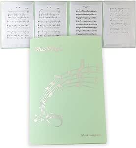 楽譜ファイル A4サイズ 4面 書き込みできる 反射しない 6枚収納可 4ページ展開 レッスン ファイル カバー 譜面 作曲 ピアノ 電子ピアノ アクセサリー (グリーン)