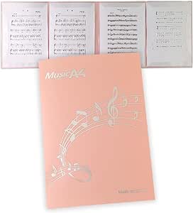 楽譜ファイル A4サイズ 4面 書き込みできる 反射しない 6枚収納可 4ページ展開 レッスン ファイル カバー 譜面 作曲 ピアノ 電子ピアノ アクセサリー (オレンジピンク)