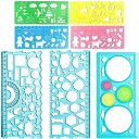 テンプレート デザイン定規 製図用 7点セット お絵描き 描画ルーラー 半円分度器幾何学 模様 お絵描き定規 図面装飾おもしろ文房具 鉛筆 なぞって 描く クラ...