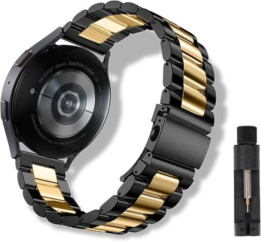 Galaxy Watch7 40mm / Watch7 44mm / Galaxy Watch 6 Classic 43mm 47mm バンド 交換バンド 20MM ビジネス風 ステンレス製 サイズ調節可能 調整工具付き Huawei Watch GT 3 42mm バンド ブラックゴールド Galaxy Watch7 40mm / Watch7 44mm / Galaxy Watch 6 Classic 43mm 47mm バンド 交換バンド 20MM ビジネス風 ステンレス製 サイズ調節可能 調整工具付き Huawei Watch GT 3 42mm バンド ブラックゴールド