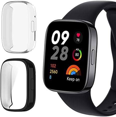 Xiaomi Redmi Watch 3 カバー TPU全面保護ケース 高透過率 衝撃吸収 指紋防止 超軽量 擦り傷防止 Xiaomi Redmi Watch 3 用 2枚入り ブラック+クリア