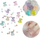 ネイルデコパーツ クマちゃん 半円パール 3D 立体 ネイルアート ネイル装飾 DIY飾り物 おしゃれ リボン型 レジン用 デコレーション ネイル用 (虹色)