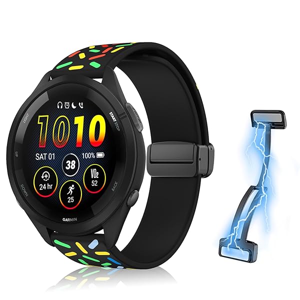 22mm 磁気付き シリコンバンド Garmin Venu 3 / Venu 2 / Vivoactive 4 バンド マグネット付き 装着簡単 スポーツバンド ストラップ 替えバンド Garmin Forerunner 265 / Forerunner 255 / Forerunner 255 Music 交換ベルト 柔らかい 調整バンド (ブラックレ ...(2)