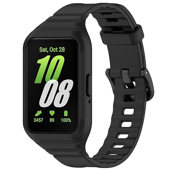 Galaxy Fit 3 バンド 交換ベルト スポーツバンド 交換用ストラップ 柔らかい 軽さ 一体型バンド 全面保護 シリコン Samsung Galaxy Fit 3 (ブラック)