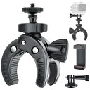 バイク カメラマウント 開脚幅 最大45mm 自転車 カメラマウント 耐荷重0.7kg アクションカメラ マウント スマホクリップ付き 1/4ネジ シュー付 360度回転 角度調整 webカメラ マウント カメラホルダー Gopro用 バイク用マウント ...