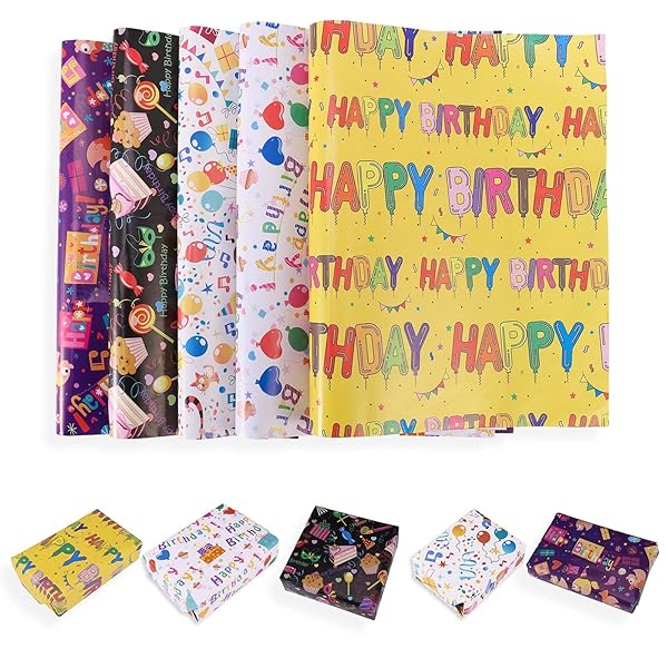 包装紙 ラッピングペーパー 誕生日 5枚入り 可愛い柄 厚手 大判 破れにくい 誕生日 お祝い 子供 プレゼント包装 DIY手作り オシャレ 人気 ラッピング用...