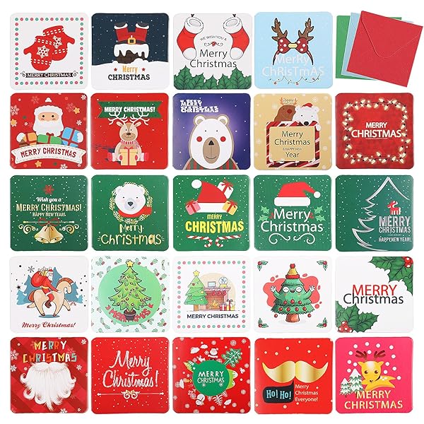 クリスマス カード ミニ グリーティングカード 24枚セット メッセージカード 封筒付き クリスマス柄 可愛い お祝い 挨拶 ギフトカード クリスマスカード (...