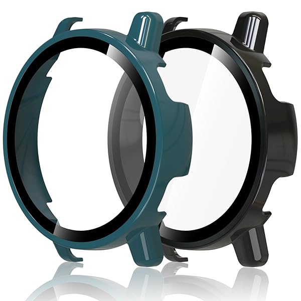 2枚入り Garmin Vivoactive 5 ケース 保護カバー + フィルム 一体型 ガーミン Vivoactive 5 カバー 保護フィルム PC素材のフレーム 全面保護 衝撃吸収 高感度タッチ ブラック+グリーン 送料無料