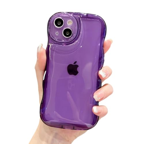 Zodiac - iPhone 14 ケース 透明 クリア アクスタ収納 波型サイド 可愛い ソフト 韓国 アイフォン14 カバー ウェーブ 推し活 レディース 女性 お洒落 カメラ保護 紫