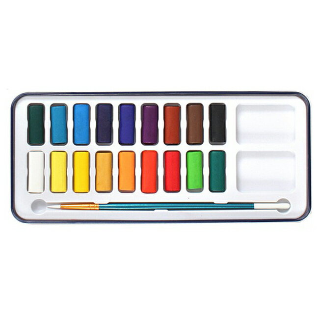 水彩絵具 18色 専用ケース付き 透明水彩 固形絵具 スケッチ 水彩画 美術 画材 ◇RZ-SUIS ...