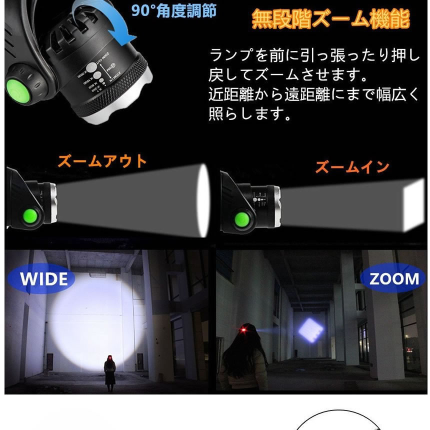 ヘッドライト LED1200 ランプ 高輝度CREE T6 IP65 防水仕様 SOS機能 1200HEADL通販格安セール情報　楽天　通販