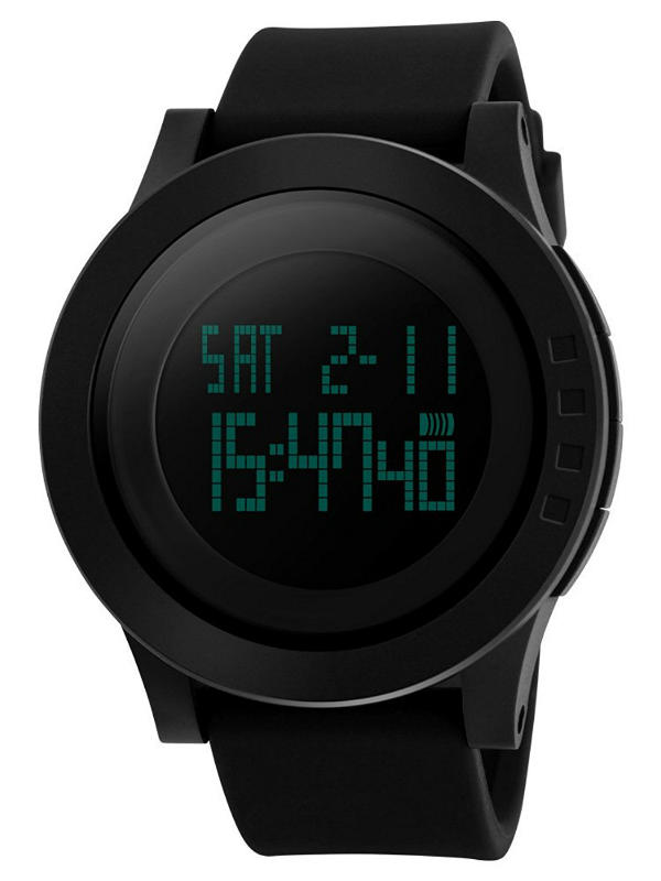 SKMEI 腕時計 メンズ デジタル 3気圧防水 LED アラーム クロノグラフ デュアルタイム シリコン ブラック
