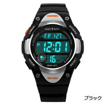 SKMEI キッズ 男の子 女の子 スポーツ デジタル Led バックライト クロノグラフ 手首腕時計 アナログ表示 ブラック