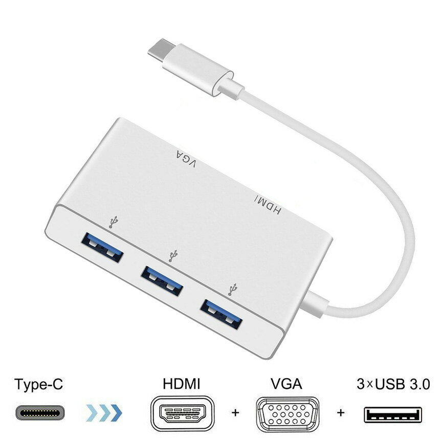 Type-c ϊ HDMI VGA USB3.0 nu 3|[g USB C HUB Thunderbolt 3݊ 4K HDMIfW^ AV MacBook Chromebook sNZ ȂǂɑΉ AKARAHHENKAN