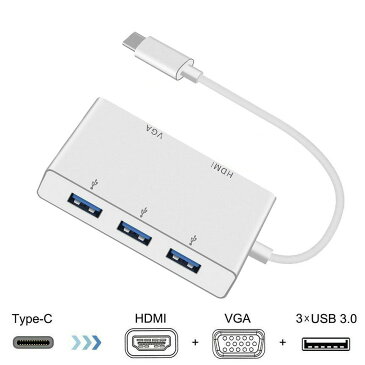 Type-c 変換 HDMI VGA USB3.0 ハブ 3ポート USB C HUB Thunderbolt 3互換性 4K HDMIデジタル AV MacBook Chromebook ピクセル などに対応 AKARAHHENKAN