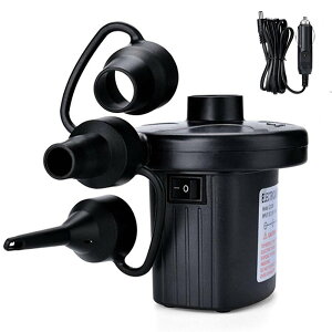 DC12V電源 小型 電動 エアポンプ 空気入れ エアーポンプ 空気抜き 3種 ノズル コンプレッサー 自動 レジャー 海水浴 車中泊 キャンプ AIRLINE