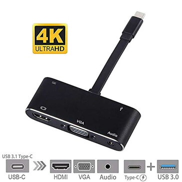 HDMI変換アダプタ USB C 4K 5in1 Type-C HDMI VGA Audio USB 3.0ポート MacBook Pro USB メスポート 変換 ケーブル HHENKAN