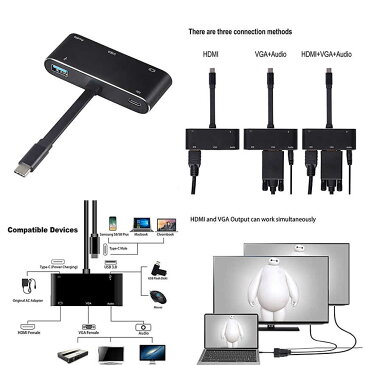 HDMI変換アダプタ USB C 4K 5in1 Type-C HDMI VGA Audio USB 3.0ポート MacBook Pro USB メスポート 変換 ケーブル HHENKAN