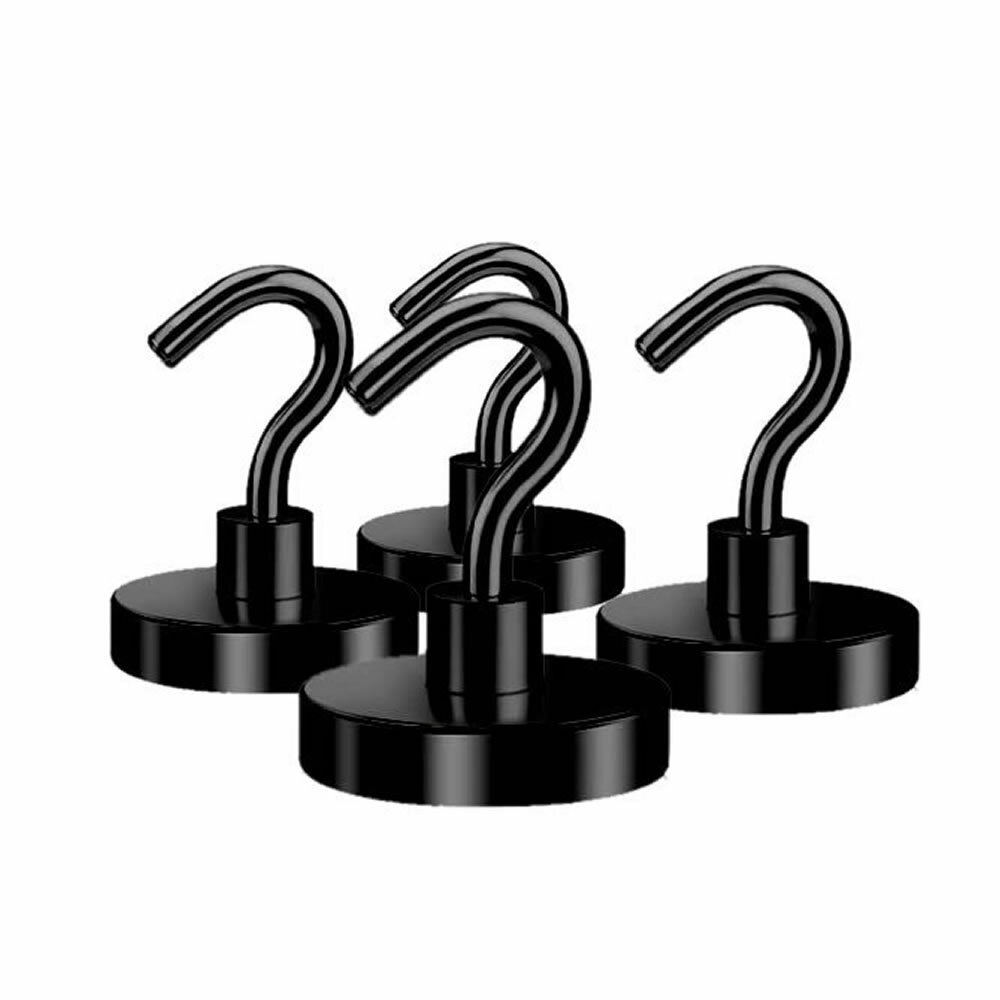 【送料無料】 黒いパワーフック 4個入り 20mmタイプ マグネットフック 磁石 超強力 金属製 簡単 収納 鍵 帽子 タオル…