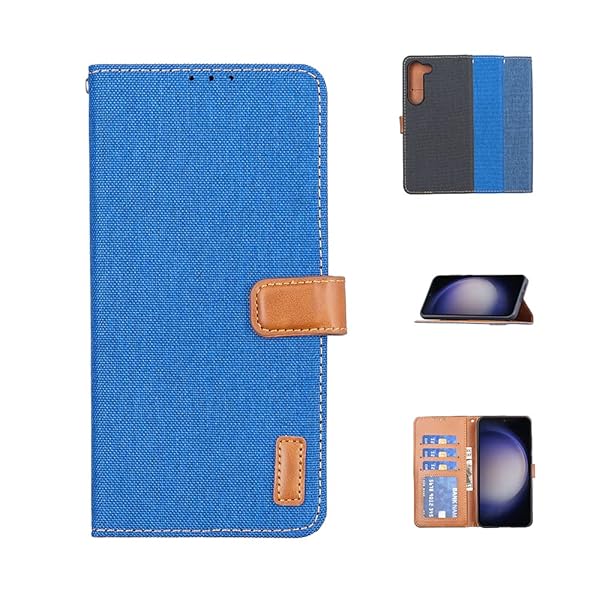 Galaxy S23 ギャラクシー S23 SC-51D SCG19 ケース スタンド機能 ケース オックスフォード布 ケース ICカード収納 ケース カード収納 ケース 背面カード収納 ケース 左と右の電話ケースを反転 防水と防汚電話ホルダー 多機能財布収納付き電話ケース (ブルー) ...