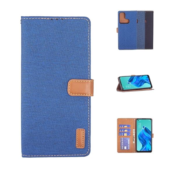 OPPO Reno5 A 5G ケース スタンド機能 ケース オックスフォード布 ケース ICカード収納 ケース カード収納 ケース 背面カード収納 ケース 左と右の電話ケースを反転 防水と防汚電話ホルダー 多機能財布収納付き電話ケース (ブルー) 送料無料