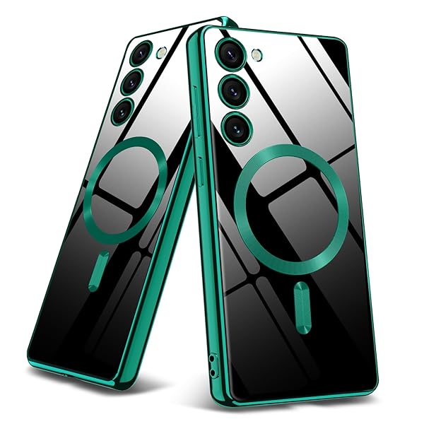 Galaxy S23 用ケース クリア マグネット搭載 耐衝撃 薄型 全面保護 TPUケースクリア メッキ加工 TPU バンパー 透明 落下防止 耐衝撃 擦り傷防止 指紋防止 ギャラクシー S23用ケースカバー 薄型 軽量 人気 ワイヤレス充電 全面保護カバー 緑 送料無料