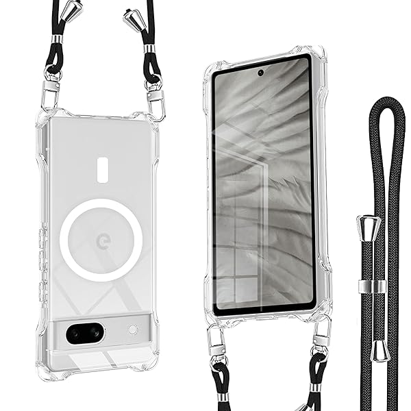 Google Pixel 7a ケース Magsafe対応 マグネット搭載 グーグルピクセル7a ケース ショルダー ストラップ1枚付き 紐付き 首掛け 肩がけ 斜め掛け 長さ調整可能ピクセル7a カバ－ストラップホール付き 耐衝撃 シリコン 柔軟 透明TPU 超軽量 極薄 滑り止め スマ ...