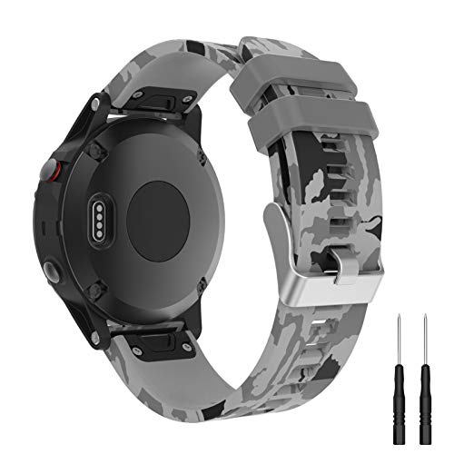 ガーミン Forerunner 965 / Approach S62 / Fenix 7 / Instinct 2 / Forerunner 955 / ForeAthlete 945 バンド QuickFit 交換バンド ストラップ シリコン製 柔らかい スポーツ 交換用ベルト 耐衝撃 防汗 (グレー迷彩) 送料無料