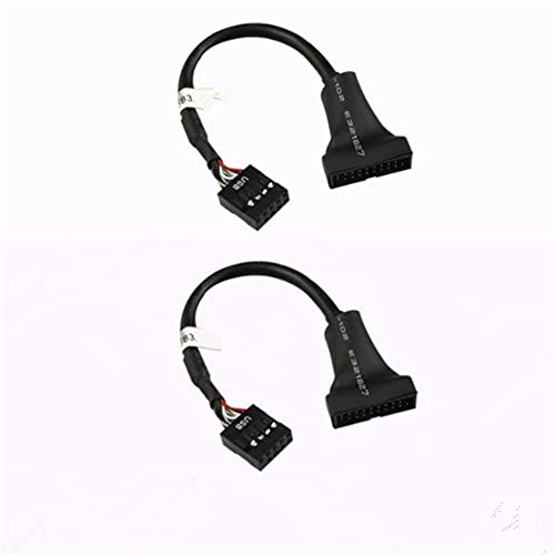 [2セット] 19 / 20ピン USB3.0 USB2.0 USB 3.0 メス - 9ピン USB 2.0 オス マザーボードケーブルアダプターコンバーター 6インチ (ブラック) 1本ずつ計2本 (19 ピン オス 2) 送料無料