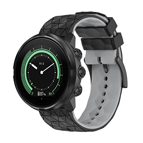 Suunto 7 / 9 / 9 Baro / D5 / Spartan Sport バンド ベルト 混色 替えバンド シリコン製 柔らかい 通気 耐久性 スポーツバンド スマートウォッチ アクセサリー （ブラック・グレー） 送料無料