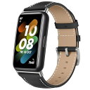 HUAWEI Band 7 バンド PUレザー素材 ベルト ソフト 柔軟性 ビジネス風 交換ベルト レディース&メンズ 革製ストラップ (ブラック) 送料無料