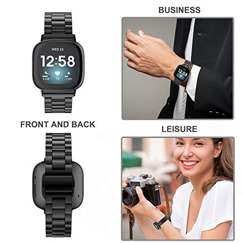 Fitbit Versa4 / Versa3 バンド / Fitbit Sense2 / Senseバンド Sense / Versa 全シリーズに対応 Fitbit Versa4 ステンレスバンド ステンレス製 Fitbit Sense2ビジネスバンド 金属ベルト 工具付き (ブラック) 送料無料
