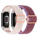 Fitbit Charge6 / Charge5 バンド フィットビット チャージ6 / チャージ5 対応 ナイロン弾性バンド スポーツバンド 交換ベルト 軽量通気性 工具が要らなく 気軽に差し替える 柔らかく 男性 女性 レディース(ピンク+パープル) 送料無料(2)