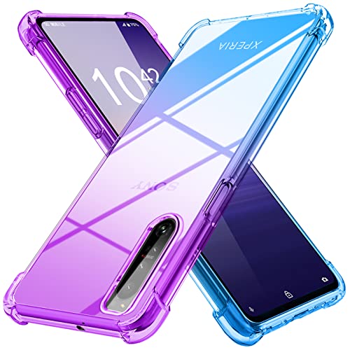 Xperia 1 IV ケース クリア 薄型 グラデーション色 ケース SO-51C SOG06 ケース 軽量 tpu 耐衝撃 スマホケース 透明 おしゃれ 黄変防止防塵一体型 人気 ソニー エクスペリア 1 IV 携帯カバー パープルブルー 送料無料