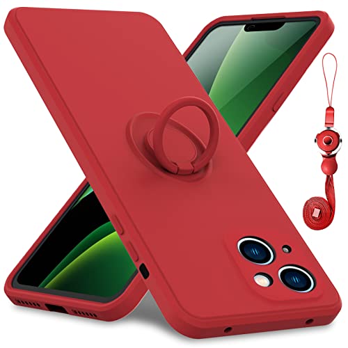 iPhone 14 ケース 6.1インチ リング付き 耐衝撃 TPU 薄型 軽量 リング 携帯カバー 指紋防止 スタンド機能 車載ホルダー対応 ストラップホール付き 柔軟 衝撃吸収 カバー 落下防止 オレンジ 送料無料