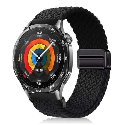 Huawei Watch GT 5 Pro 46mm / GT 5 46mm / GT 4 46mm / GT 3 / GT 2 交換バンド 弾性ナイロン 替えベルト 編組ストラップ 磁気バックル 換えバンド ベルト マグネットバンド バンド 22mm For Huawei Watch 4 46mm / 4 Pro 48mm / 3 Pro / 3 / 2 Classic (ブ ...