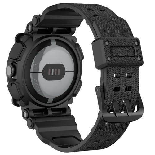 Google Pixel Watch 3 交換バンドバンド 41mm(2024 / 2023 / 2022) Google Pixel Watch 3 / 2 / 1 ベルト カバー バンド 炭素繊維表面 耐衝撃 PC TPU 二重構造 落下 吸収 耐久性 傷防止 通気 装着簡単対応 (ブラック)